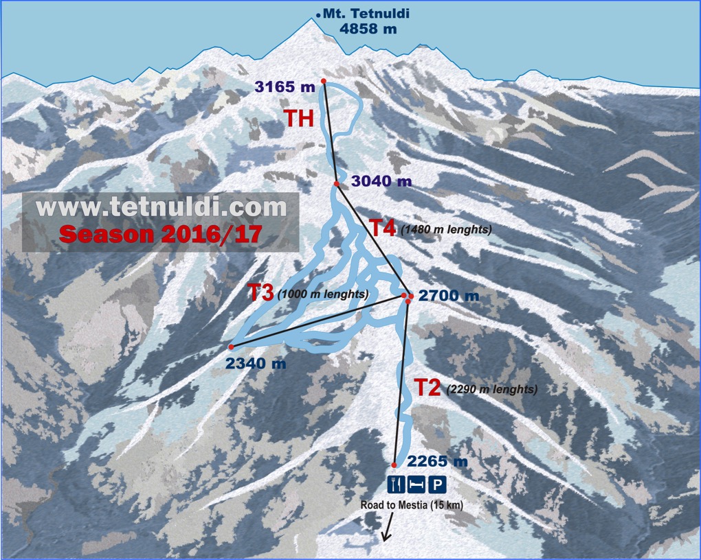 Карта горнолыжных трасс на курорте Тетнулди в Сванетии